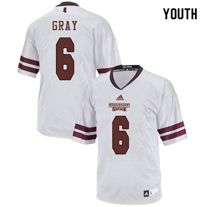 Youth #6 Donald Gray Mississippi State Bulldogs College Football Jerseys Sale-White